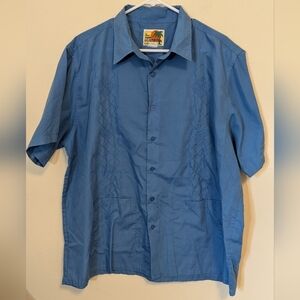 VTG The Genuine Haband Guayabera Embroidered ButtonUp Pockets Blue Mens Shirt XL